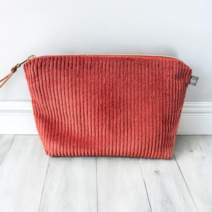 Kosmetiktasche Breitcord Rost Rot uni Cord Tasche