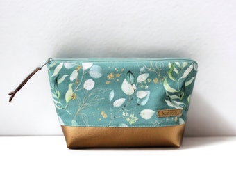 Cosmetic bag dusty green eucalyptus copper faux leather