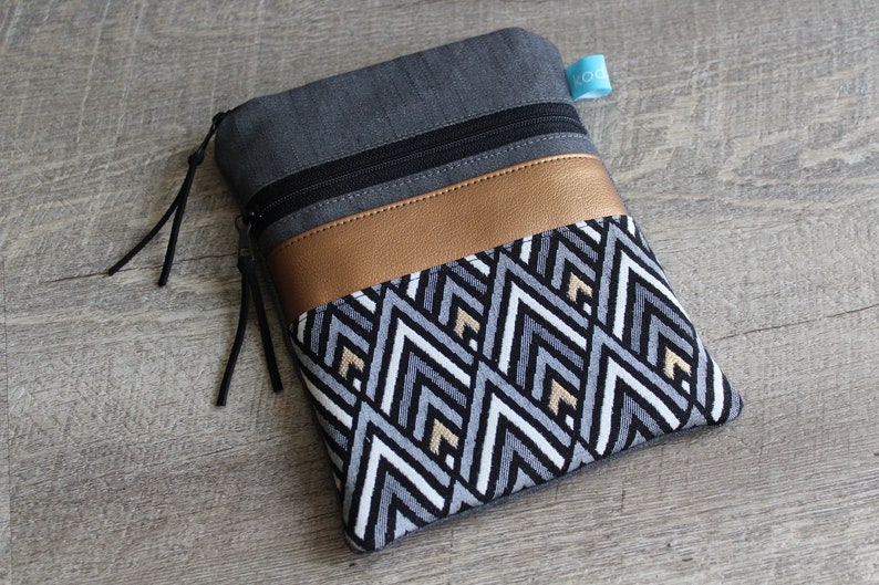 From 28.90 euros eReader / tablet case 6-8 inches jeans gray zigzag copper gold 2 zips image 8