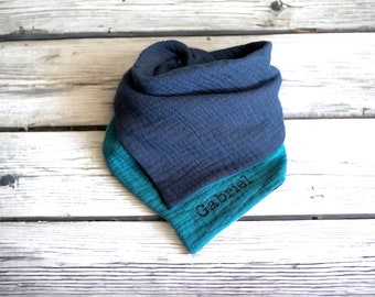 From 11.90 euros neck scarf muslin petrol turquoise dark blue drool cloth name