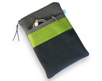 Tablet Case 10 inch Jeans Grey Green Check Zipper