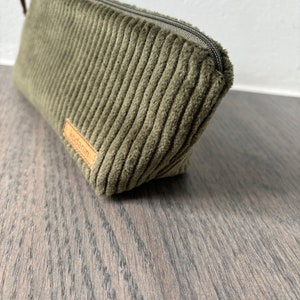 Pencil case pens wide cord olive green green plain cord image 7