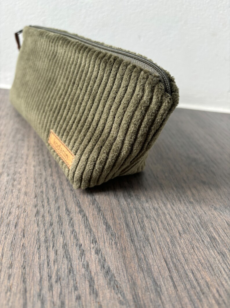 Pencil case pens wide cord olive green green plain cord image 7
