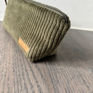 Pencil case pens wide cord olive green green plain cord image 3