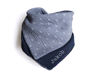 A partir de 11,90 euros foulard mousseline gris ancre bleu bave tissu prénom