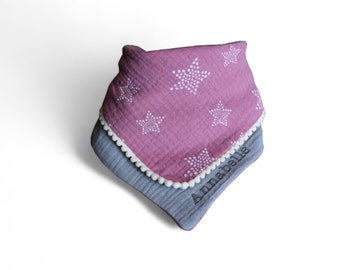 From 13,90 Euro Scarf Muslin Pink Stars Dots Grey Border Drool Cloth Name