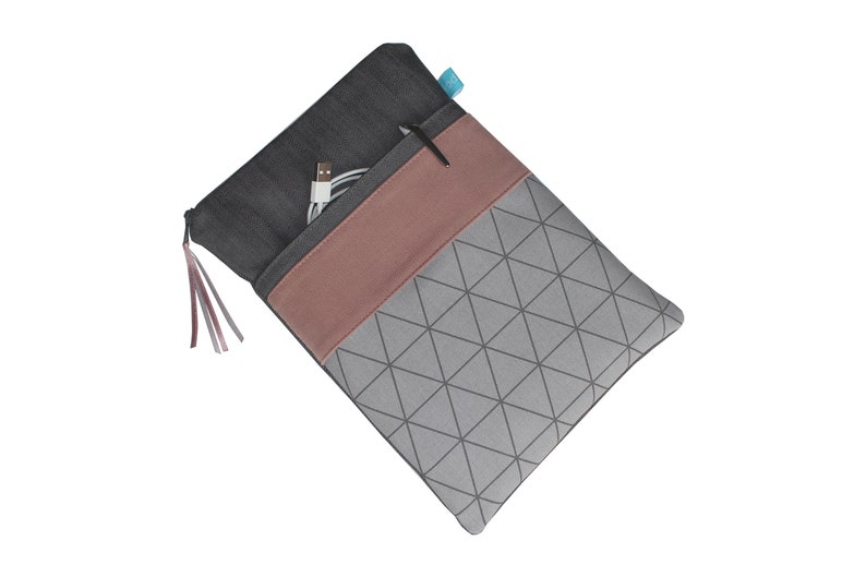 Tablet Case 10 Jeans Gray Triangles Light / Pink image 1