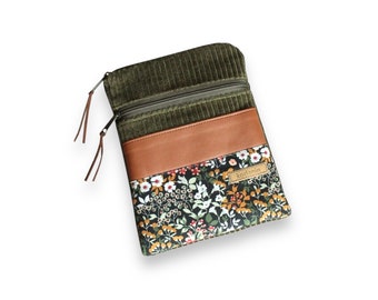 From 24,90 Euro eReader Cover Wide Cord Olive Green Cognac Flowers