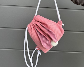 Kindergarten Turnbeutel Rucksack Cord Altrosa Beere Pink Hase