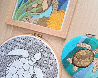 The Eric the Turtle Bundle! Blackwork Embroidery, Embroidery and Cross Stitch Kits