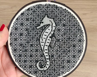 Finley the Seahorse Blackwork Embroidery Kit