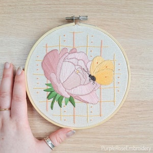Tartan Peony Embroidery Pattern PDF download
