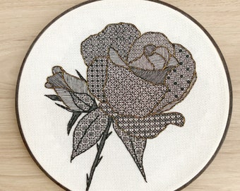 Blackwork Rose Embroidery PDF Pattern