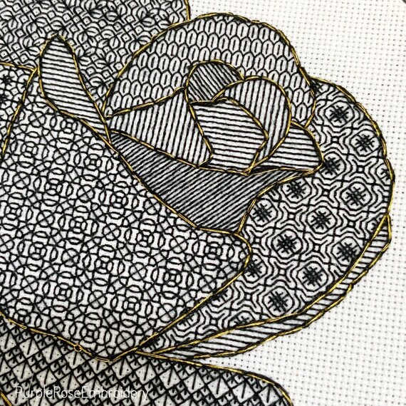 Rose Embroidery knit リウ ブラック Blackwork Rose Embroidery PDF Pattern - Etsy
