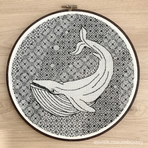Humphrey the Whale -  PDF Blackwork Embroidery Pattern