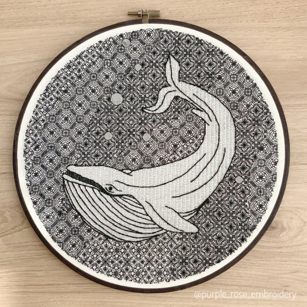 Humphrey the Whale -  PDF Blackwork Embroidery Pattern