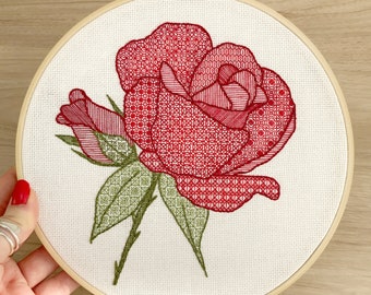 Red Rose Embroidery PDF Pattern