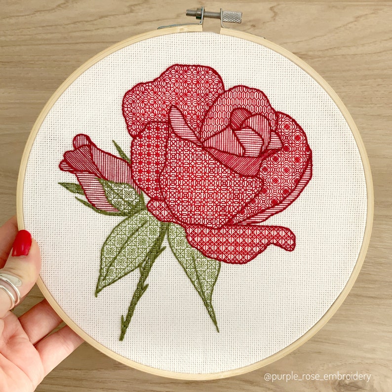 Red Rose Embroidery PDF Pattern image 1