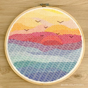 Stitch-by-Numbers Sonnenuntergang - PDF Blackwork Stickmuster