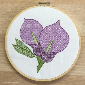 Calla Lily Blackwork Embroidery PDF pattern download