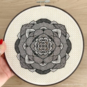 Blackwork mandala succulents PDF pattern download