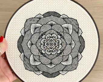 Blackwork mandala succulents PDF pattern download