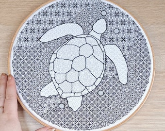 Eric the Turtle - Blackwork Embroidery PDF pattern download