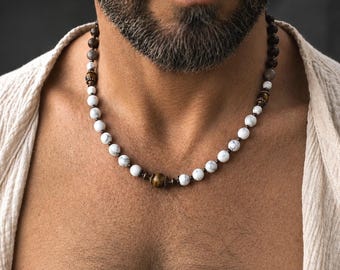 Edelsteenkralenketting surfer howliet edelstenen kralen / etnische avontuurlijke sieraden oceaan cadeau voor hem