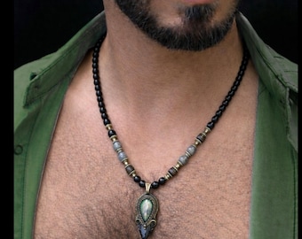 labradorite arrowhead pendant gemstone necklace / medieval oriental ethnic jewelry / anniversary gift for her