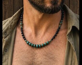 Halsketting met kralen van Hubei-turkoois / authentieke boho-sieraden met onyxkralen voor mannen en vrouwen