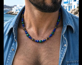 blauwe energie edelstenen kralenketting / lapis lazuli, onyx, stenen kralen / boho sierlijke charme