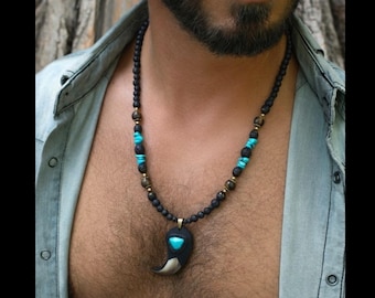 made in Europe handcrafted gemstone necklace / shamanic native boho man jewellery / gift for boyfriend