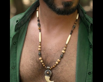 earthy tribal claw necklace handcrafted at EU / masculine viking mens jewellery / personalized festival jewelry