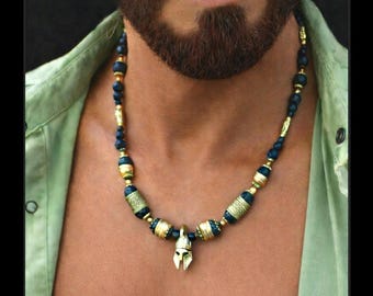 Spartan Helmet Pendant Necklace / Lava Stone & Antique Bronze / masculine gift / jewellery for him