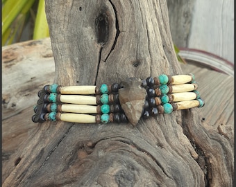 collana di ossa di donna boho / girocollo in stile indiano americano / gioielli sciamano con punta di freccia / arte tribale con perline terrose / gioielli nativi fatti a mano