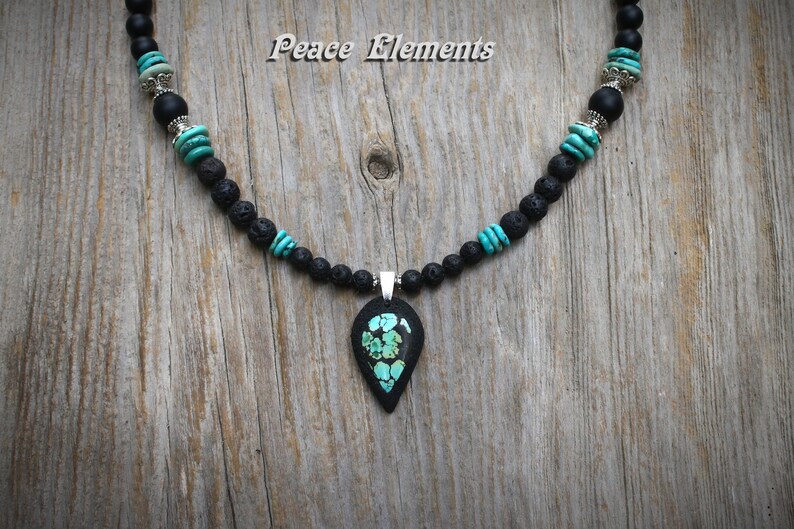 Turquoise Gemstone Necklace / Black and Turquoise Mens Jewelry Etsy