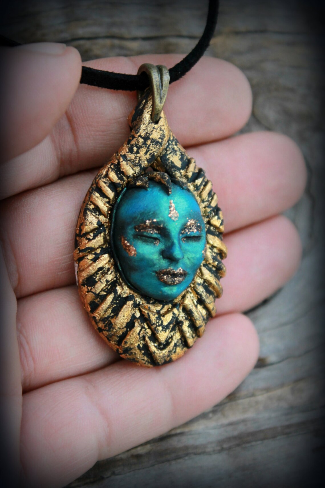 Blue mask occult clay pendant clear fantasy jewelry wicca Etsy