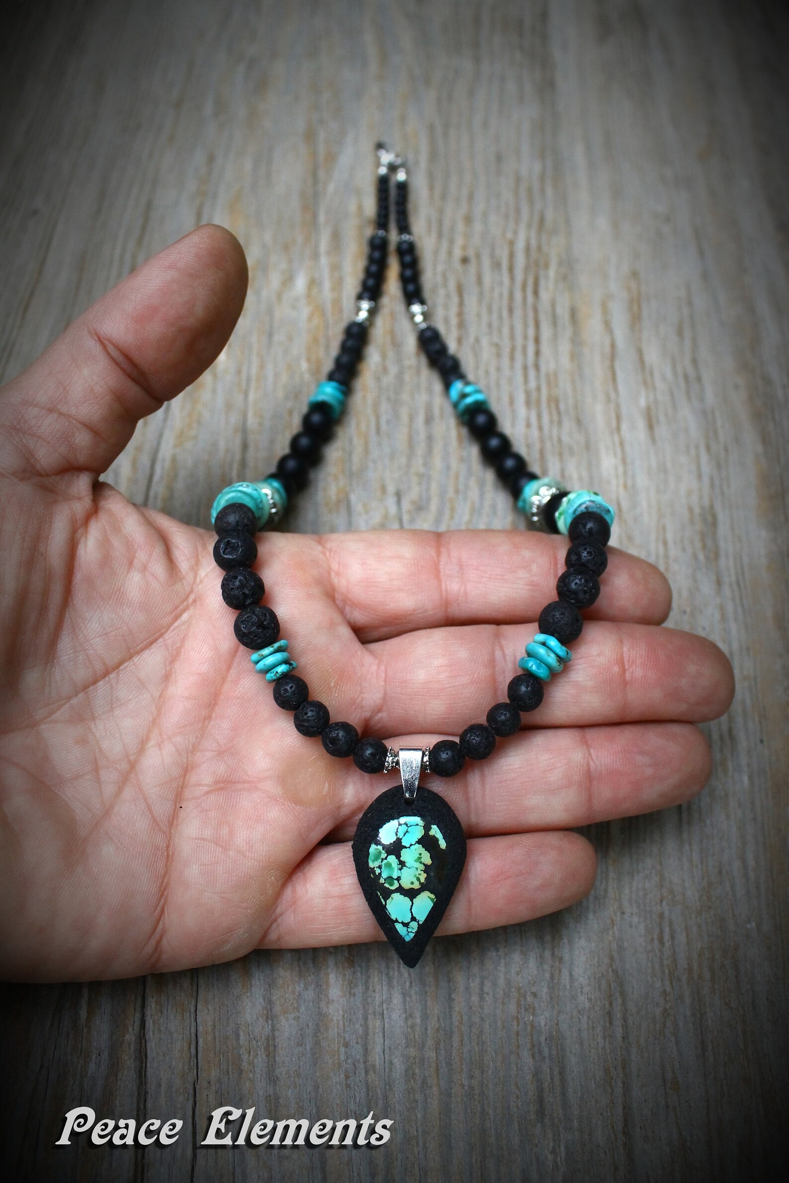 Turquoise Gemstone Necklace / Black and Turquoise Mens Jewelry Etsy