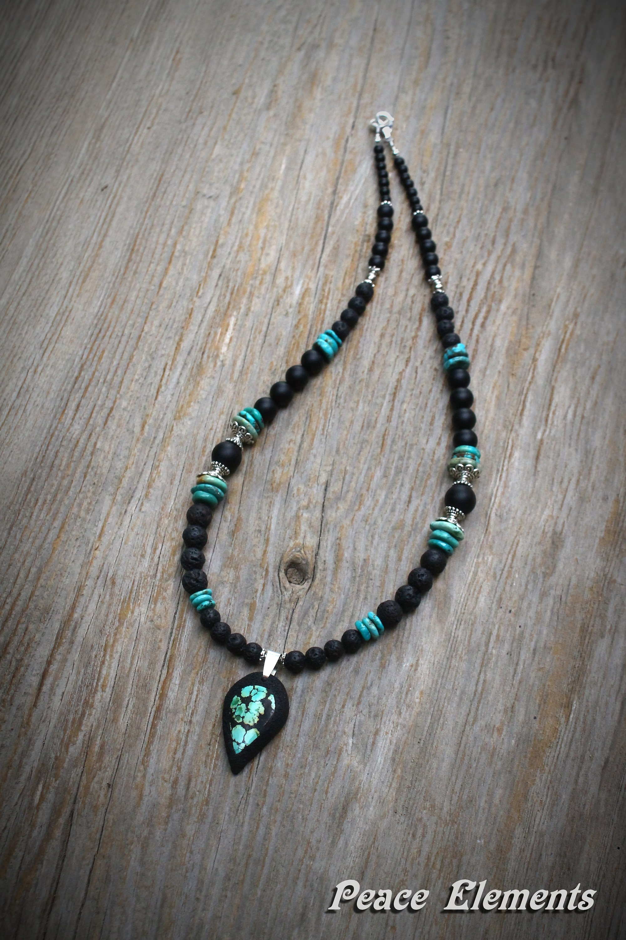 Turquoise Gemstone Necklace / Black and Turquoise Mens Jewelry Etsy