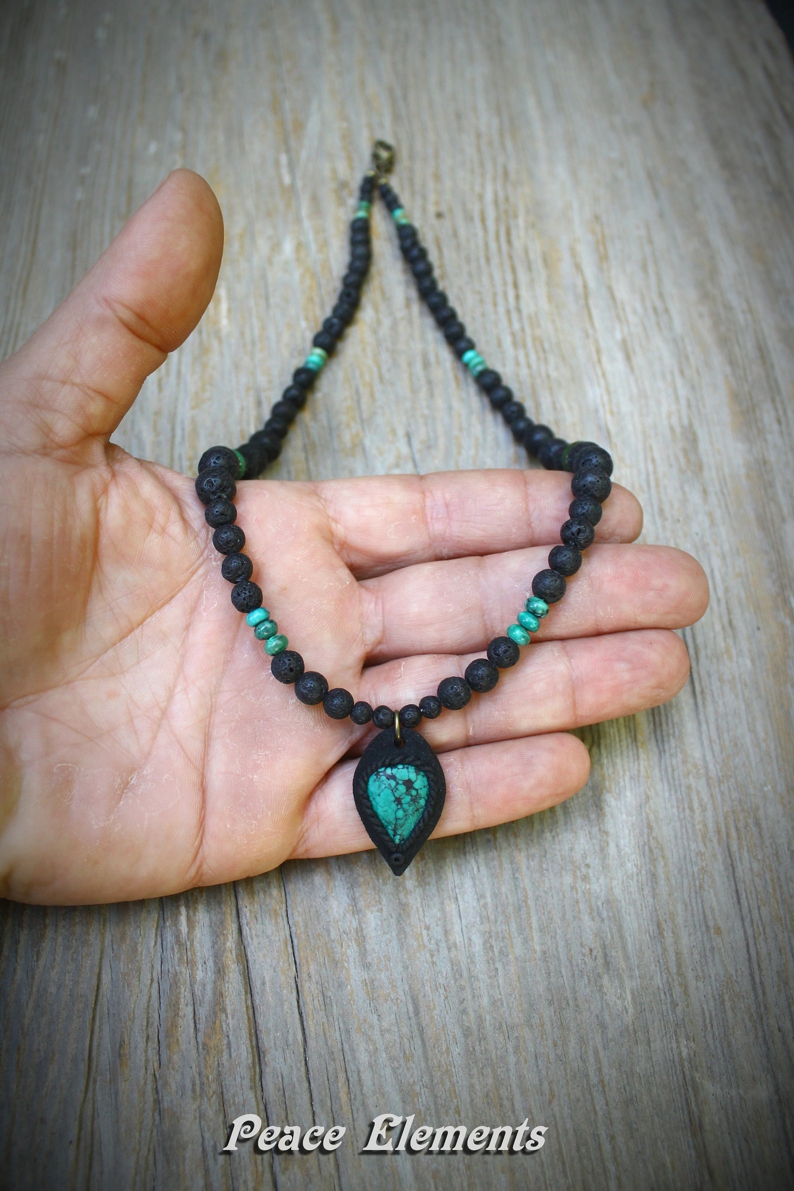 Turquoise Gemstone Necklace / Black and Turquoise Mens Jewelry Etsy