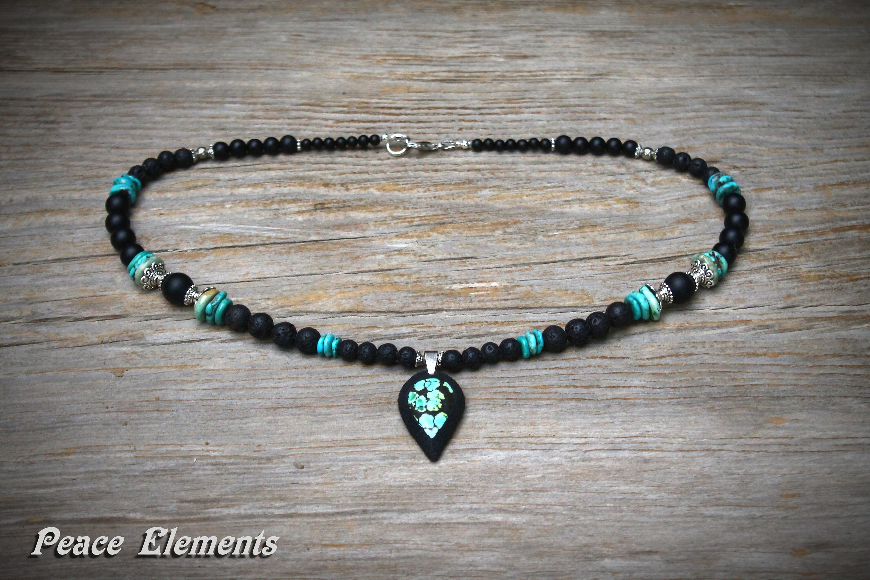 Turquoise Gemstone Necklace / Black and Turquoise Mens Jewelry Etsy