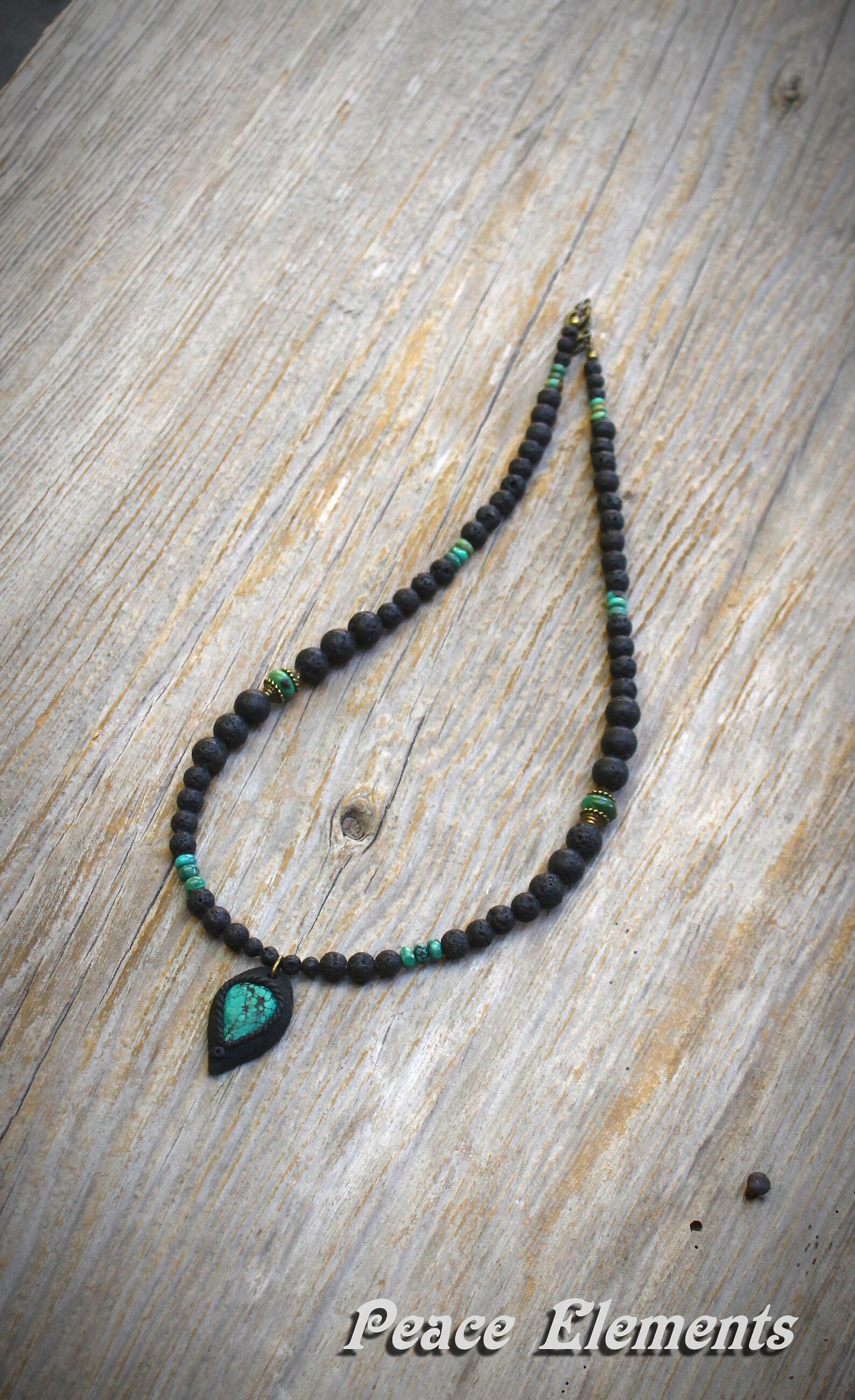 Turquoise Gemstone Necklace / Black and Turquoise Mens Jewelry Etsy