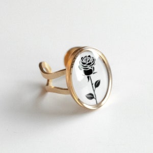 Black Rose Ring |  Dark Punk Romantic Jewelry | Oval Shaped 18k Gold Plated Stainless Steel