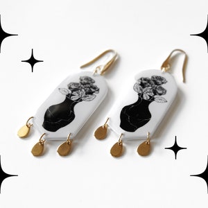 Gothic Flower Vase Chandelier Earrings | Alternative Dark Goth Jewelry | Novelty Earrings | Stainless Steel 18k Gold Plated
