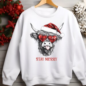 Highland Cow PNG for Shirts, Sweatshirts, Ornaments |Stay Merry Christmas Cow PNG | Highland Cow PNG
