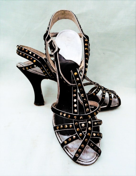 RARE! Size 4.5B 1930's Women's Brass Studded Multi