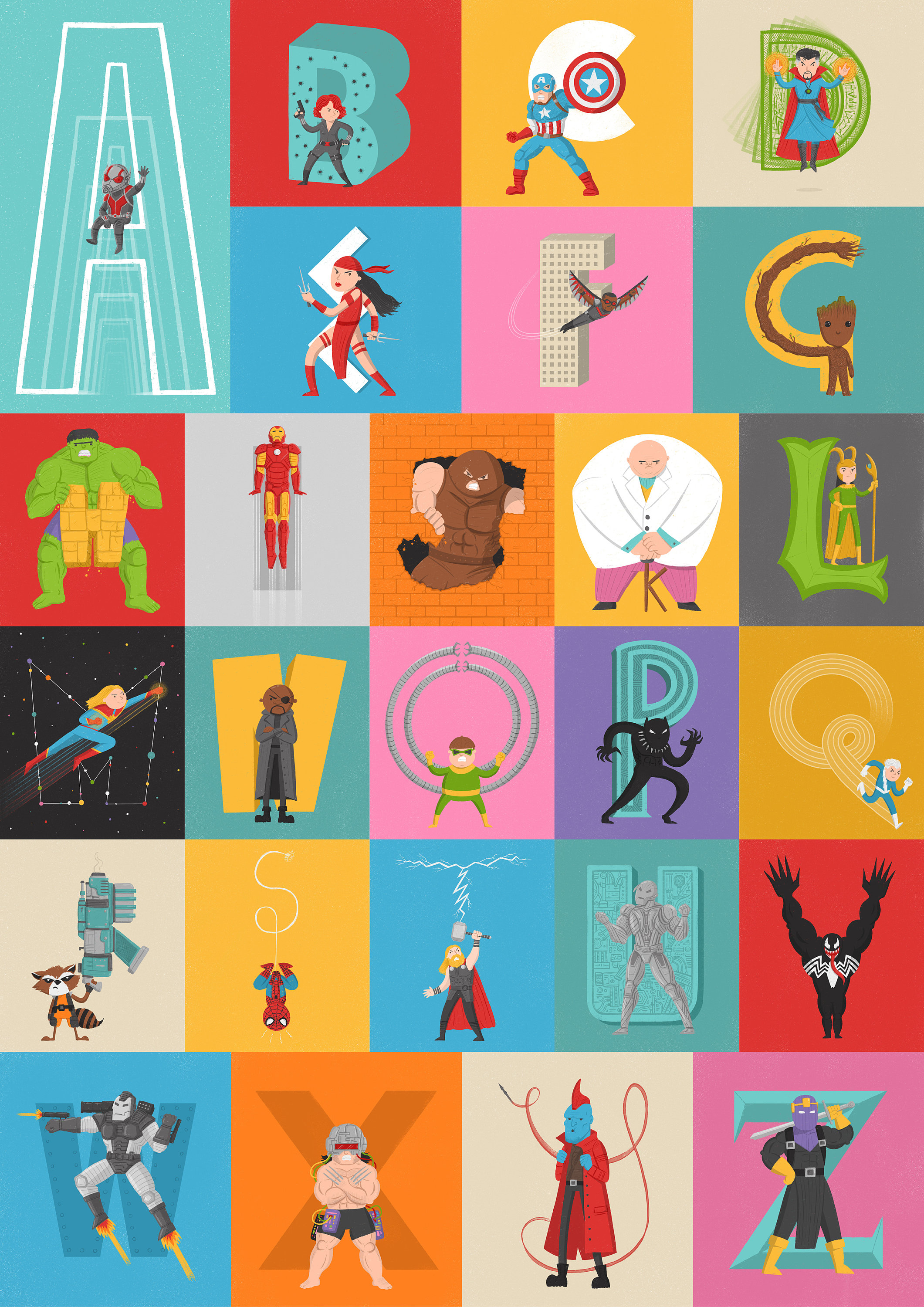 MARVEL ABC Alphabet Illustrated Poster Gift Wall Art Etsy