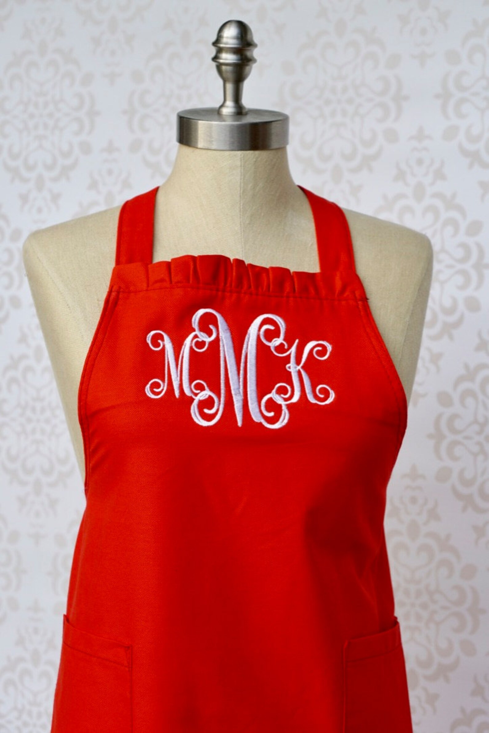 Monogram Kitchen Apron Monogram Apron Ruffle Kitchen Apron Etsy