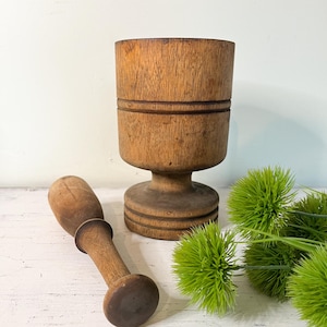 Primitive Wooden Mortar and Pestle: Hand-Turned Rustic Farmhouse Decor