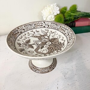 Antique Victorian Ironstone Compote - &quot;Beatrice&quot; Brown Transferware by Bodley & Co, c. 1878, Vintage Farmhouse